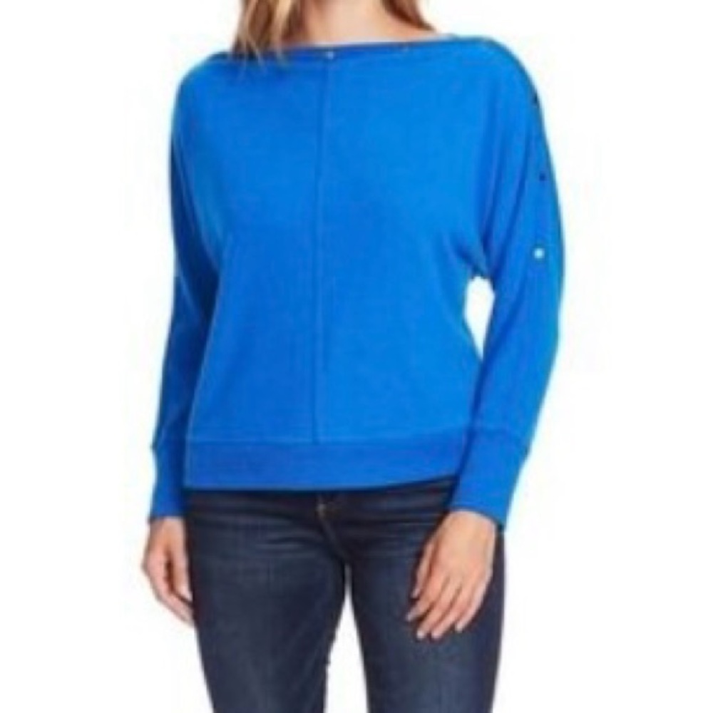 Vince Camuto Snap Trim Dolman Sleeve Sweater Size M Blue NWT.